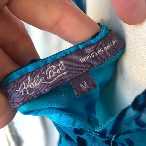 Blue silk blouse size medium with beads - Picture 7 of 12